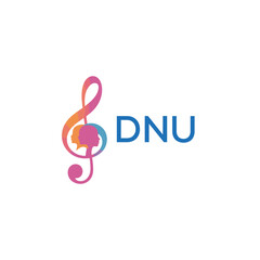 DNU “Creative music logo with human silhouettes and treble clef in gradient colors, DNU Later Logo, modern artistic design isolated on white background”

