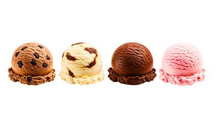 Four ice cream scoops with different flavors