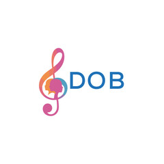 DOB “Creative music logo with human silhouettes and treble clef in gradient colors, DOB Later Logo, modern artistic design isolated on white background”
