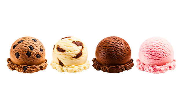 Four ice cream scoops with different flavors
