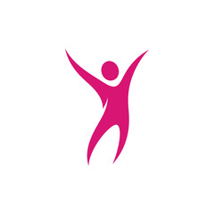 Fototapeta premium Stylized pink figure with raised arms, representing joy, success, and vitality
