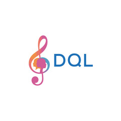 Fototapeta premium DOL “Creative music logo with human silhouettes and treble clef in gradient colors, DOL Later Logo, modern artistic design isolated on white background” 