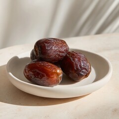 Obraz premium Fresh Dates on Cream Ceramic Plate with Soft Natural Lighting