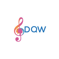 DQW “Creative music logo with human silhouettes and treble clef in gradient colors, DQW Later Logo, modern artistic design isolated on white background”
