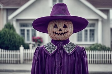 Celebrating Day of the Dead with a colorful scarecrow in a vibrant costume