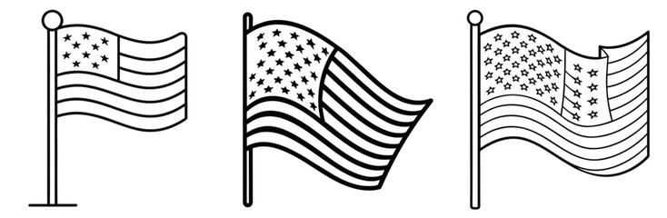 American Flag Coloring Book Page Outline - Line Art Design Vector