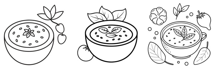 Tomato and Lentil Soup Outline - Coloring Book Page Vector Design