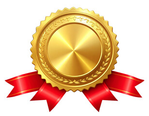  Gold Award Seal with Curled Ribbon and Shiny Metallic Finish, isolated on transparent background PNG