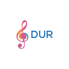 DUR “Creative music logo with human silhouettes and treble clef in gradient colors, DUR Later Logo, modern artistic design isolated on white background”
