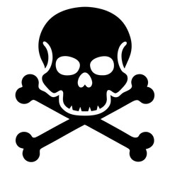 A stark skull and bone silhouette in black against a white background creates a powerful and simple visual representation of mortality and symbolism.