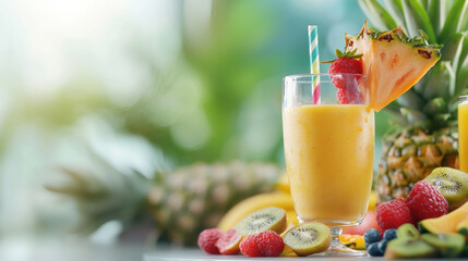 Refreshing smoothie with tropical fruits like pineapple, kiwi, and berries, perfect for healthy lifestyle