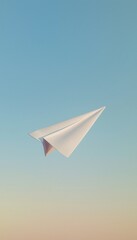 White paper plane flying on air with blue sky background, creative and smart idea concept
