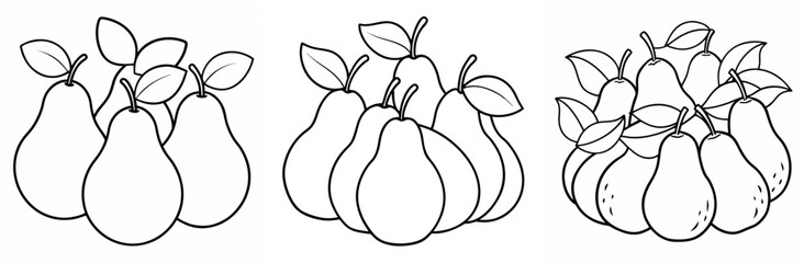 Various Pears Outline - Coloring Book Page Line Art Vector