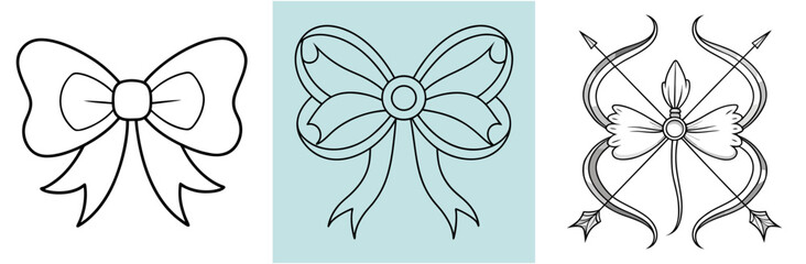 Vintage Bow Outline - Coloring Book Page Line Art Vector