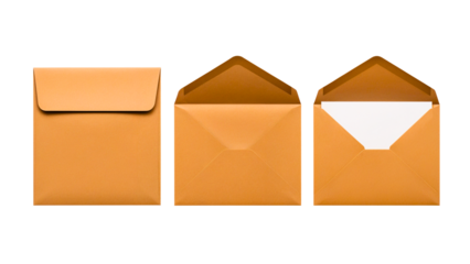 Set of brown envelopes, closed and open with letter
