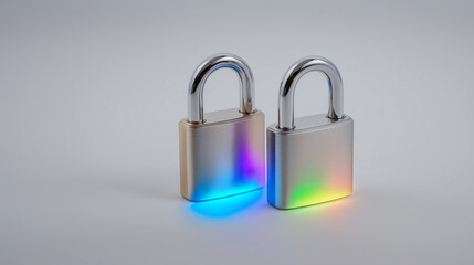Fototapeta premium Cyber security symbols with multi colored lighting effects for digital safety solutions