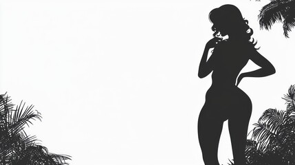 Elegant Curvy Silhouette with Tropical Elements Ideal for Text Placement in Creative Designs