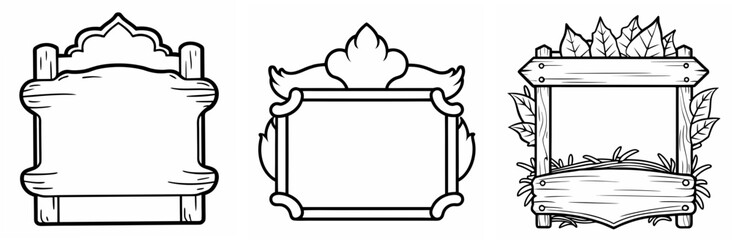 Wooden Sign Frame Outline - Coloring Book Page Vector