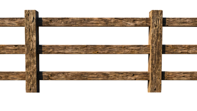 Rustic wooden fence isolated on white background
