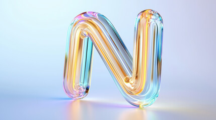 Colorful, transparent letter N made of glass like material, showcasing modern and artistic design. vibrant hues create playful and inviting