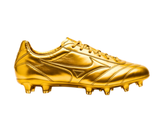 Golden soccer cleat isolated on white background
