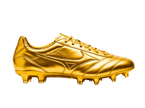 Golden soccer cleat isolated on white background
