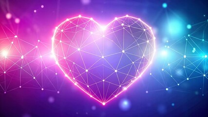 Abstract digital glowing heart with network connection and colorful background - Powered by Adobe