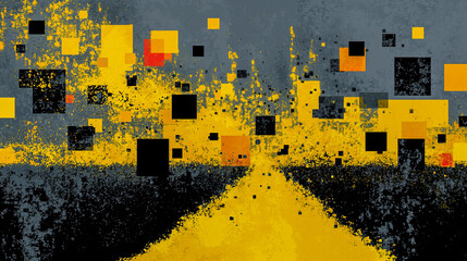 Abstract Yellow and Black Geometric Digital Art