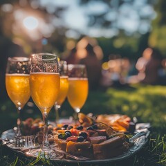 Elegant Outdoor Brunch with Champagne and Delicious Food Spread