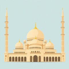 Minimalist Ramadan Wall Art Collection - 19.Mosque front view with layered perspective