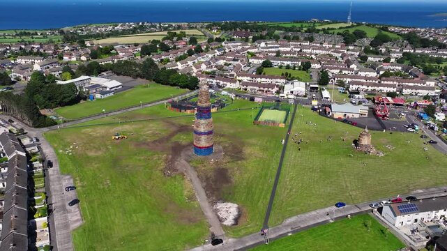 Aerial View of the funfair and amusements for the Eleventh Night Bonfire Celebrations at Craigyhill Larne Northern Ireland 12-07-25 