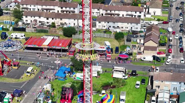 Aerial View of the funfair and amusements for the Eleventh Night Bonfire Celebrations at Craigyhill Larne Northern Ireland 12-07-25 