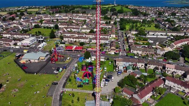 Aerial View of the funfair and amusements for the Eleventh Night Bonfire Celebrations at Craigyhill Larne Northern Ireland 12-07-25 
