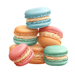 Pastel Macarons Stacked on Transparent Background