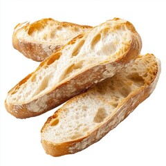 Fresh Rustic Baguette Slices on White Background