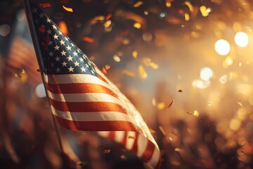 American Flag Celebrated with Confetti in Vibrant Atmosphere