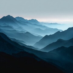 Fototapeta premium Serene Mountain Range With Layers and Soft Blue Hues at Dusk