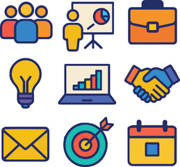 Business and Marketing Icon Set Collection Generative Ai Essential vector icons for business, marketing, and office projects. Modern flat design