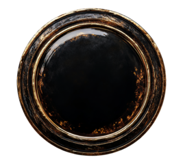 A black and gold framed oval with a gold border