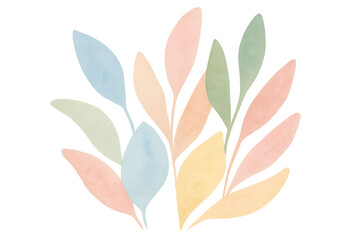 Soft watercolor leaves cascading in pastel hues, creating ethereal botanical composition against translucent surface