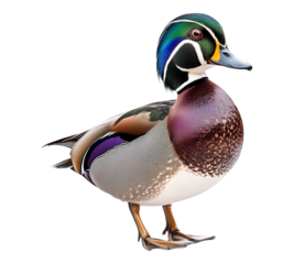 A duck is standing on a white background