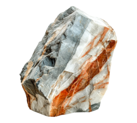 A large rock with a white and red pattern