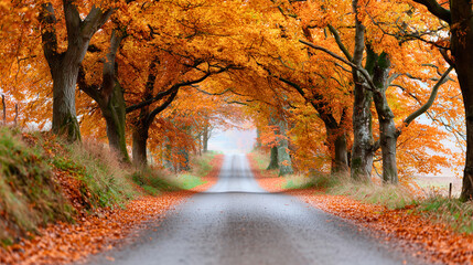 Obraz premium Autumn road lined with orange trees
