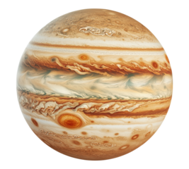 A large, round planet with a yellowish-orange color