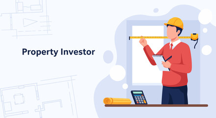 Investor Character Planning a Renovation. Flat Vector Art for Property Flipping and Investment Concepts.