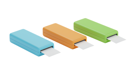 Three PastelColored Compact Paper Dispensers with White Paper Sheets.