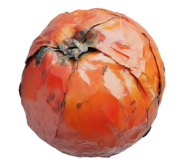 A rotten tomato with a black spot on it