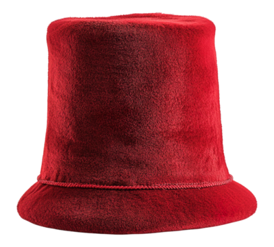 A red hat with a red ribbon around it