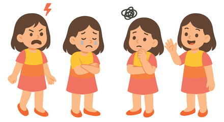 cute little girl's emotions , cute little girl character set