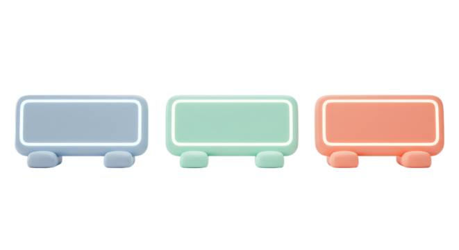 Three PastelColored WallMounted Display Holders with Illuminated Edges.